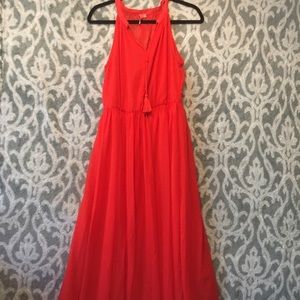 Red Orange Halter Maxi Engagement wedding Dress